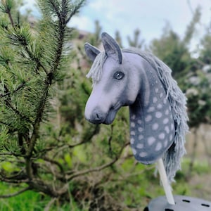 Adorable Hobby Horse dapple-grey Size A3 with adjustable bridle, bit and reins