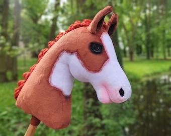 Hobby horse, horse stick, piebald horse, realistic hobby horse, stecken pferd, horse in patches, size A3, tobiano horse, red horse