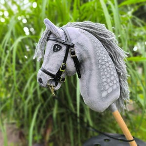 Adorable Hobby Horse dapple-grey with adjustable bridle, bit and reins
