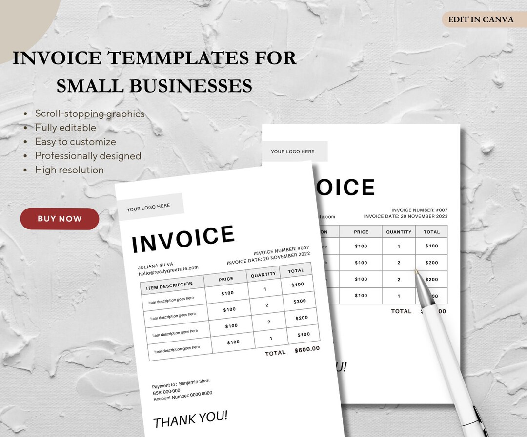 White Minimalist Freelance Invoice, Editable Invoice &amp; Receipt Canva Template Bundle | Invoice ...
