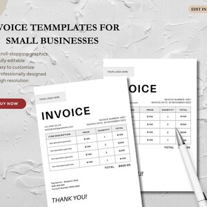 White Minimalist Freelance Invoice, Editable Invoice & Receipt Canva Template Bundle | Invoice Template | Editable Invoice