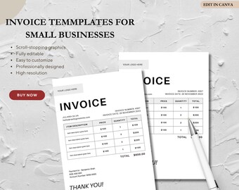 White Minimalist Freelance Invoice, Editable Invoice & Receipt Canva Template Bundle | Invoice Template | Editable Invoice