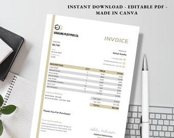 White Clean Professional Business Invoice Template, Editable Invoice & Receipt Canva Template Bundle | Invoice Template | Editable Invoice