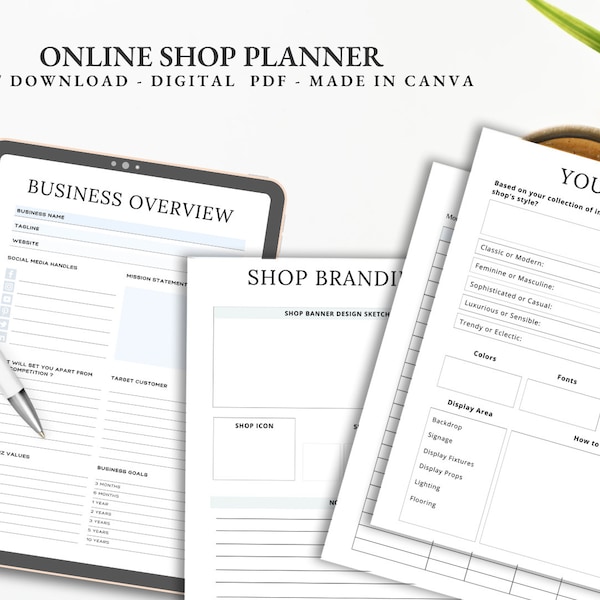 Online Shop Planner | Essential Online Boutique Planner & Organizer | Downloadable Printable PDF | Expenses | Marketing | Business Strategy