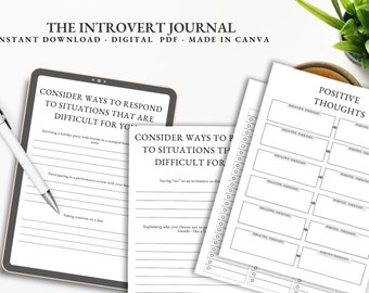 Att vara en introvert redigerbar utskrivbar dagbok | Introvert överlevnadskit Canva | Introvert självhjälp | Arbetsbok för mental hälsa och välbefinnande