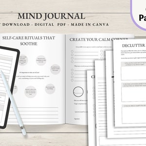 Lugna ditt sinne-dagbok, PDF-nedladdning, Skapa ditt eget lugn, lugnt sinne-dagbok, snabb dagbok, välbefinnande-dagbok, självvård, mental hälsa bild 2