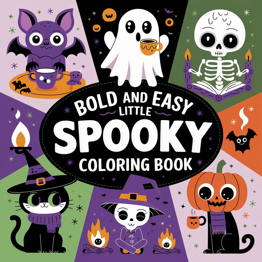 100 Bold and Easy Coloring Book, Kawaii Halloween Coloring Pages, Cute ...