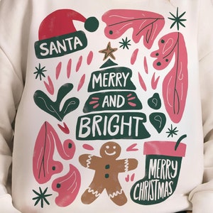 Merry and Bright Christmas Hand Drawn PNG, Christmas Sublimation PNG Design Christmas PNG, Merry png, Christmas Shirt Png, Digital Download
