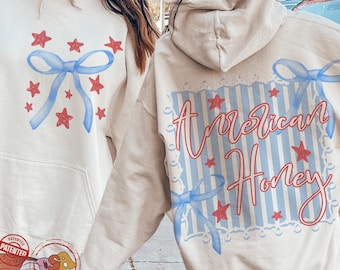 American Honey Flag and Bows Coquette PNG, Trendy Red White Blue Png Design, Independence Day, Fourth of July Png, Sublimation Png, Png File