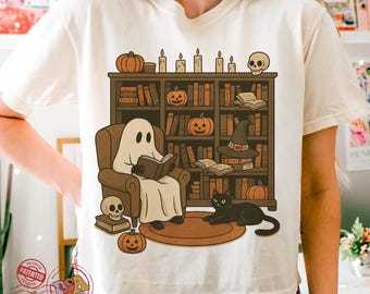 Halloween Library Png, Ghost Books Halloween Png, Teacher Halloween png, Book Lover png, Halloween Reading png, Book Club, Halloween png