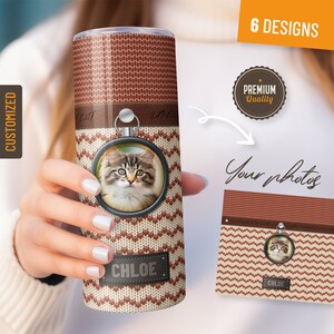 Customized Coffee Tumbler for Cat Lovers Pet Photo 20oz Skinny Tumbler with Straw Creative Custom Tumbler Birthday Gift Idea