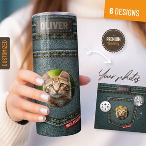 Cat Custom 20oz Skinny Tumbler with Straw Name Photo Tumbler Creative Coffee Cup Personalized Cat Tumbler Gift for Pet Owners