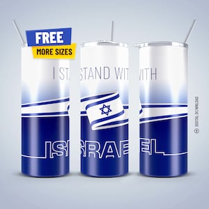 Ich stehe mit Israel 20 Unzen Skinny Tumbler Wrap Unterstützung Israel Tumbler Sublimation Design Israel War Tumbler PNG Digital Download