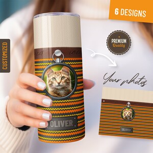 Cat Custom 20oz Skinny Tumbler with Straw Name Photo Tumbler Creative Coffee Cup Personalized Cat Tumbler Gift for Pet Owners