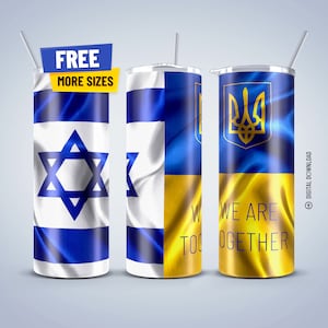 Ukraine mit Israel 20 Unzen Skinny Tumbler Wrap Unterstützung Israel Tumbler Sublimation Design Israel War Tumbler PNG Digital Download