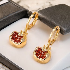 Pomegranate Earrings|Pomegranate Design Earrings| Handmade Pomegranate Jewelry|turkish jewelry| Pomegranete| 18k Gold Dangle Earrings