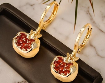 Pomegranate Earrings|Pomegranate Design Earrings| Handmade Pomegranate Jewelry|turkish jewelry| Pomegranete| 18k Gold Dangle Earrings