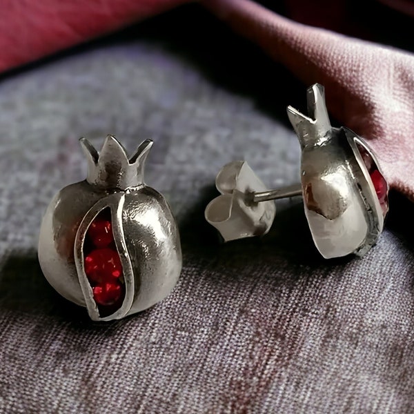 Granaatappel oorbellen|Granaatappel sieraden|Turkse granaatappel oorbellen zilverkleur|Handgemaakte granaatappel sieraden