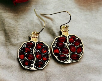 Pomegranate Design Earrings|Turkish|Handmade Pomegranate Jewelry|Turkish Pomegranate Earrings|Unique Design|Vintage Earrings|Hook Earring