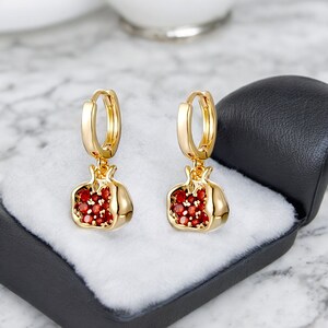 Pomegranate Earrings|Pomegranate Design Earrings| Handmade Pomegranate Jewelry|turkish jewelry| Pomegranete| 18k Gold Dangle Earrings