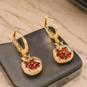 Pomegranate EarringsPomegranate Design Earrings Handmade Pomegranate Jewelryturkish jewelry Pomegranete 18k Gold Dangle Earrings zdjęcie 2