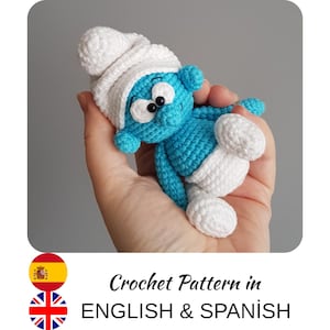 Blauwe kabouter haakpatroon amigurumi speelgoed pdf-tutorial