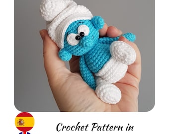 Blue Gnome Crochet Pattern Amigurumi Toy PDF Tutorial ENGLISH & SPANİSH