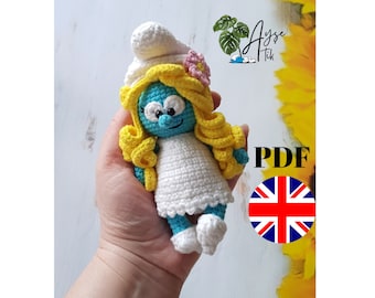 Blue gnome toy girl english PDF pattern