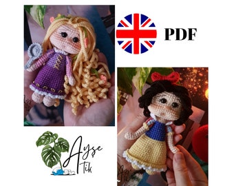 Lindo paquete de princesas. Patrón inglés de Rapunzel y patrón inglés de Blancanieves (aproximadamente 14 cm/5,5 pulgadas)