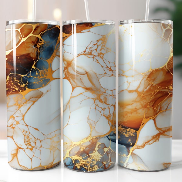 Exotic Marble Digital Tumbler Wrap, Warm Caramel Chocolate Patterns for 20 oz Skinny Sublimation PNG, Digital Printable Instant Download