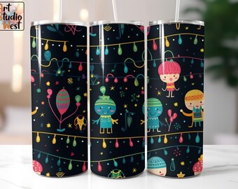 Christmas Tumbler Wrap Design, 20 oz Skinny Kids Tumbler Sublimation Template, Christmas Lights Print, Digital Printable Instant Download