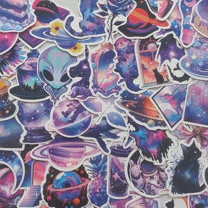 Autocollant ensemble autocollants futuristes violet espace rose Scrap Journal chats cristaux mystique autocollant Scrapbook autocollant fantaisie bricolage