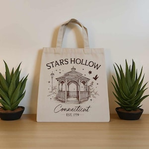 Canvas Tasche Gilmore Girls Stars Hollow Rory Lorelai Connecticut New Haven TV Series Schultertasche Tragetasche Beige Braun Geschenkidee