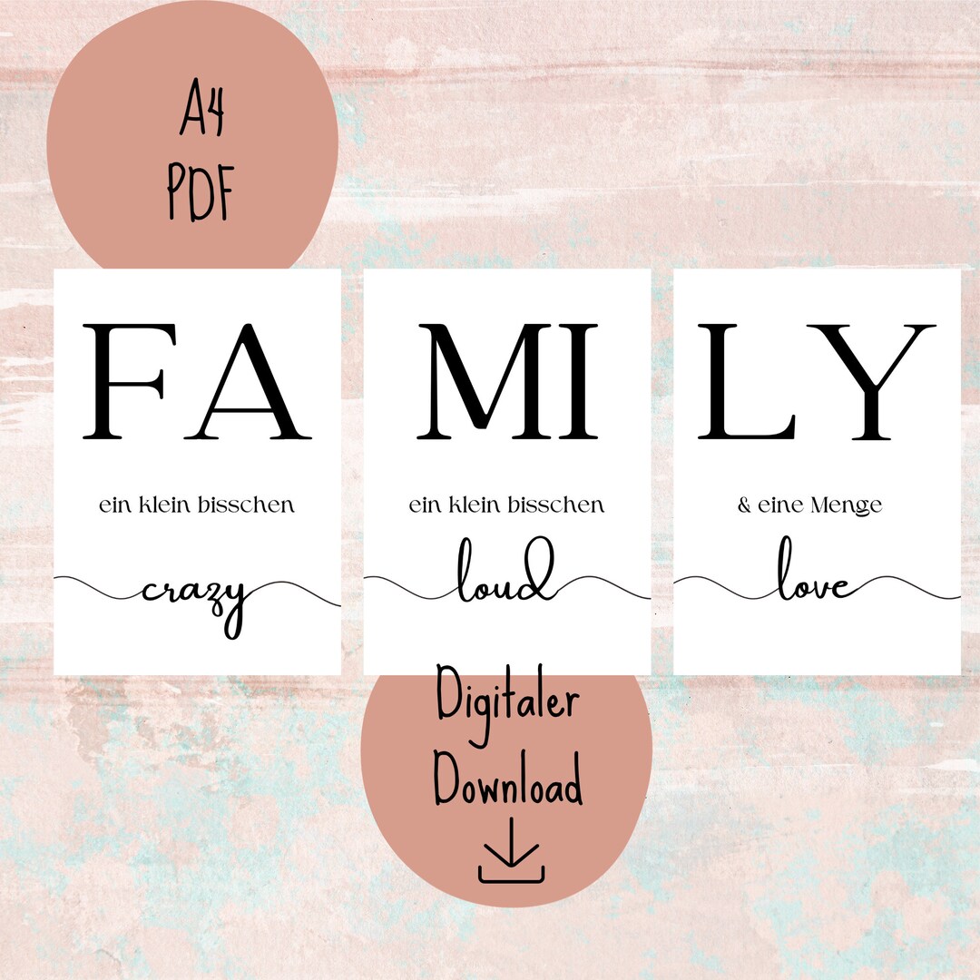 Digitales FamilienSpruch 3er Set A4 PDF zum SofortDownload Etsy.de