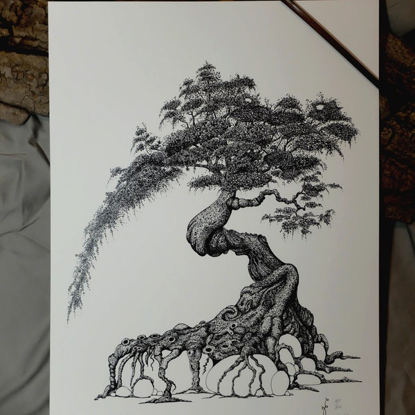 Reproduction d'art dessin d'arbre parasol