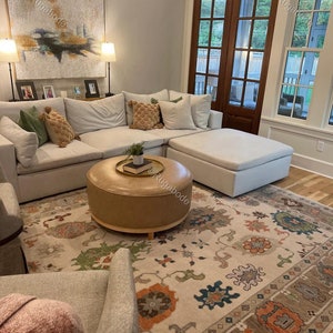 Oushak Hand Knotted Rugs For Living Room, Bedroom Rugs, Hallway Runner Rugs, 5X8 8x10 9x12 Ivory Handmade Wool Area Rug Turkish Oriental Rug