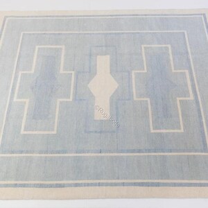 Alfombras Oushak anudadas a mano para sala de estar, dormitorio y pasillo. Alfombra de lana azul hecha a mano de 13 x 20 x 25 cm, alfombra oriental turca.