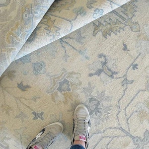 Oushak Hand Knotted Rugs For Living Room, Bedroom Rugs, Hallway Runner Rugs, 5X8 8x10 9x12 Ivory Handmade Wool Area Rug Turkish Oriental Rug