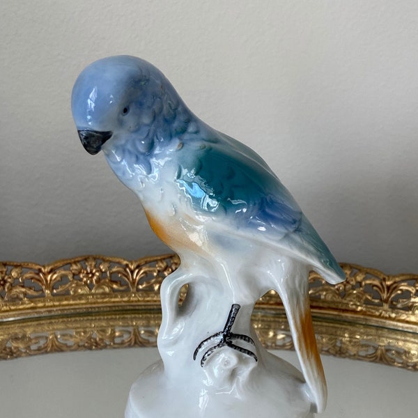 Antique ( pre-1923)  Four inch Budgie Figurine in Lovely Blue