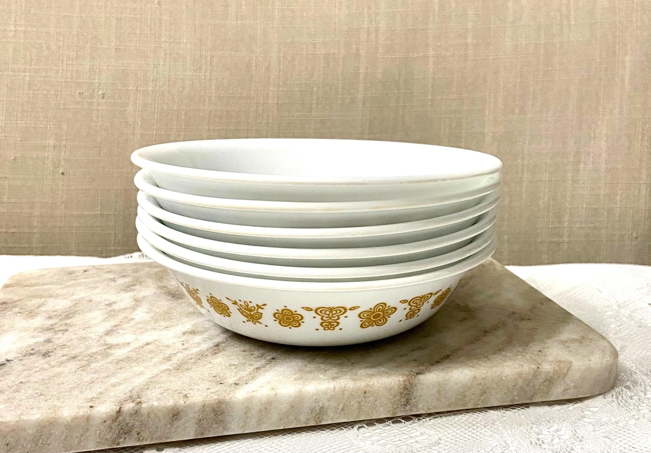 Corelle Butterfly Gold Bowls - Set of 6 Vitrelle Glass Fruit Bowls