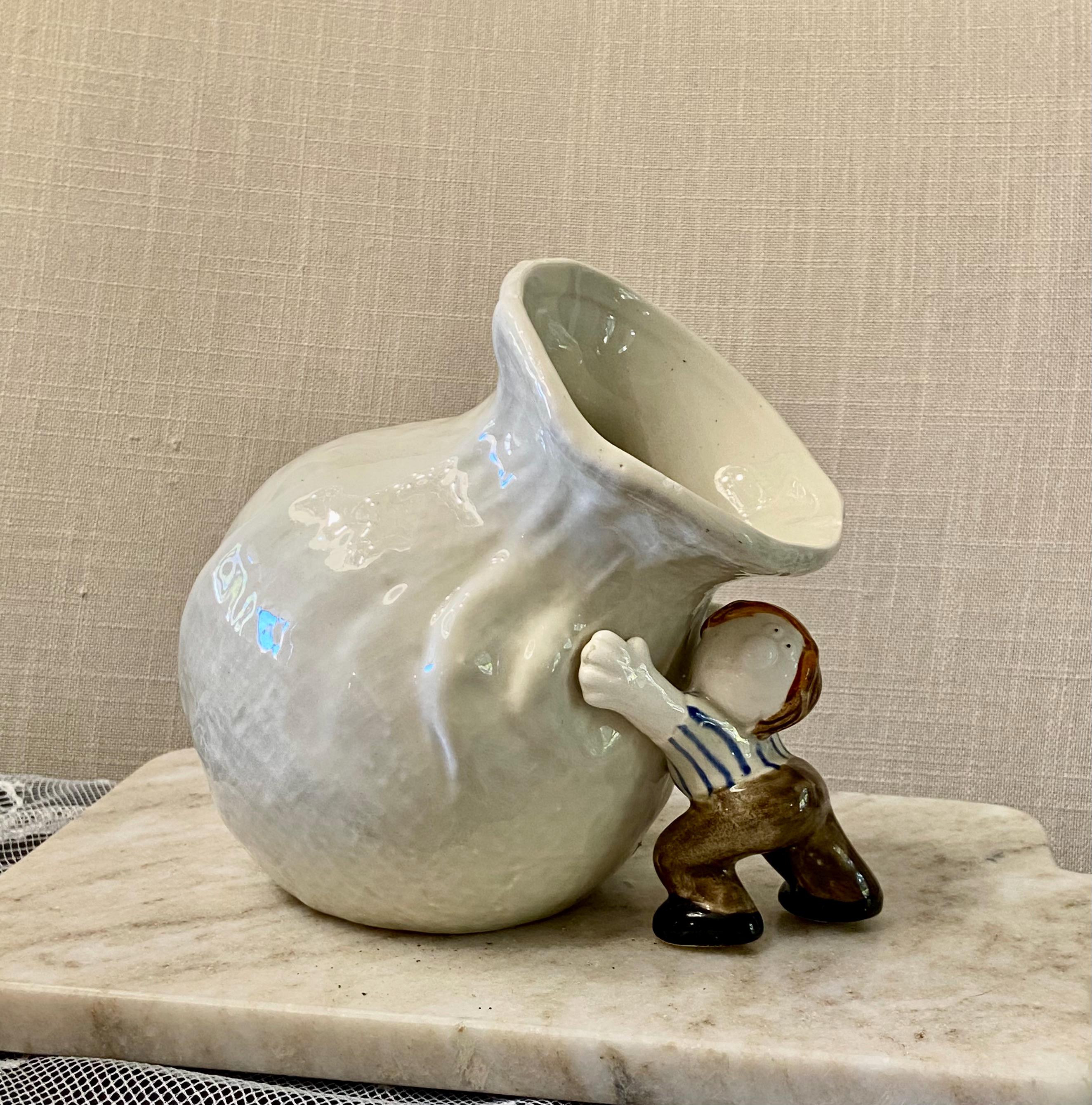 Vintage Fitz & Floyd FF White Ceramic Embossed Vase W/lilies