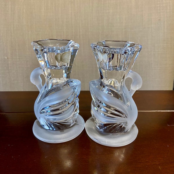 24% Lead Crystal  Vintage SWAN Shaped Taper Candlestick Holders