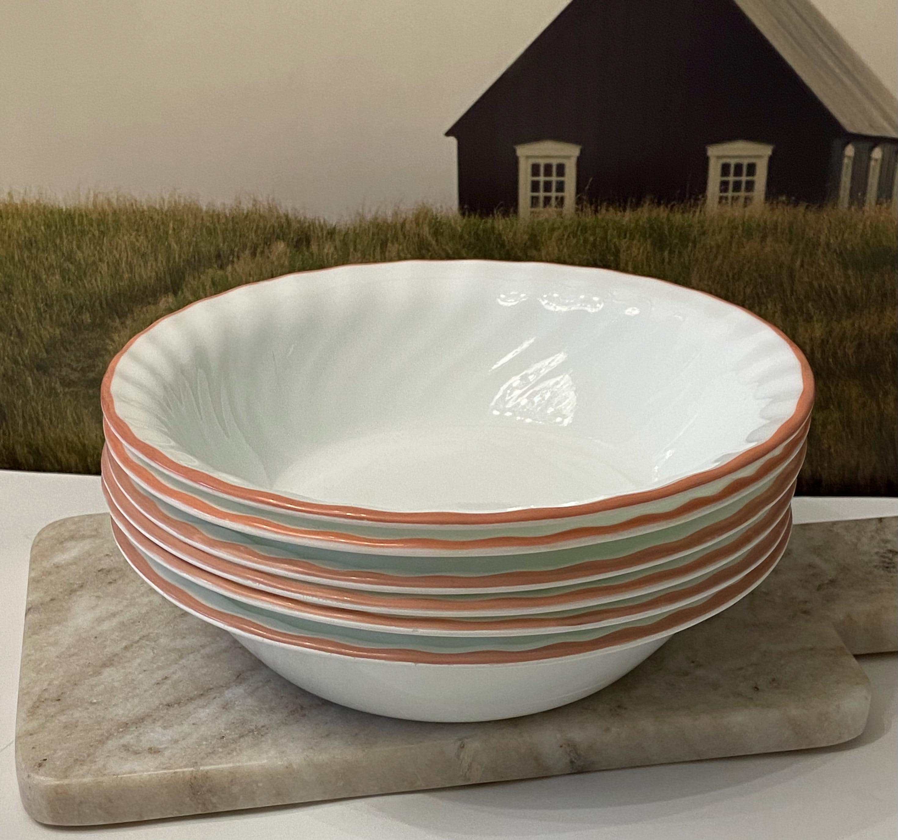 Lot of 6, Corelle ELEGANT ROSE, Cereal/soup Bowls, White Swirl