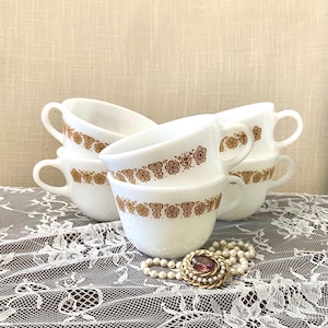 Vintage Pyrex Butterfly Gold Teacups - Set of 6 - 1970s Kitchenware