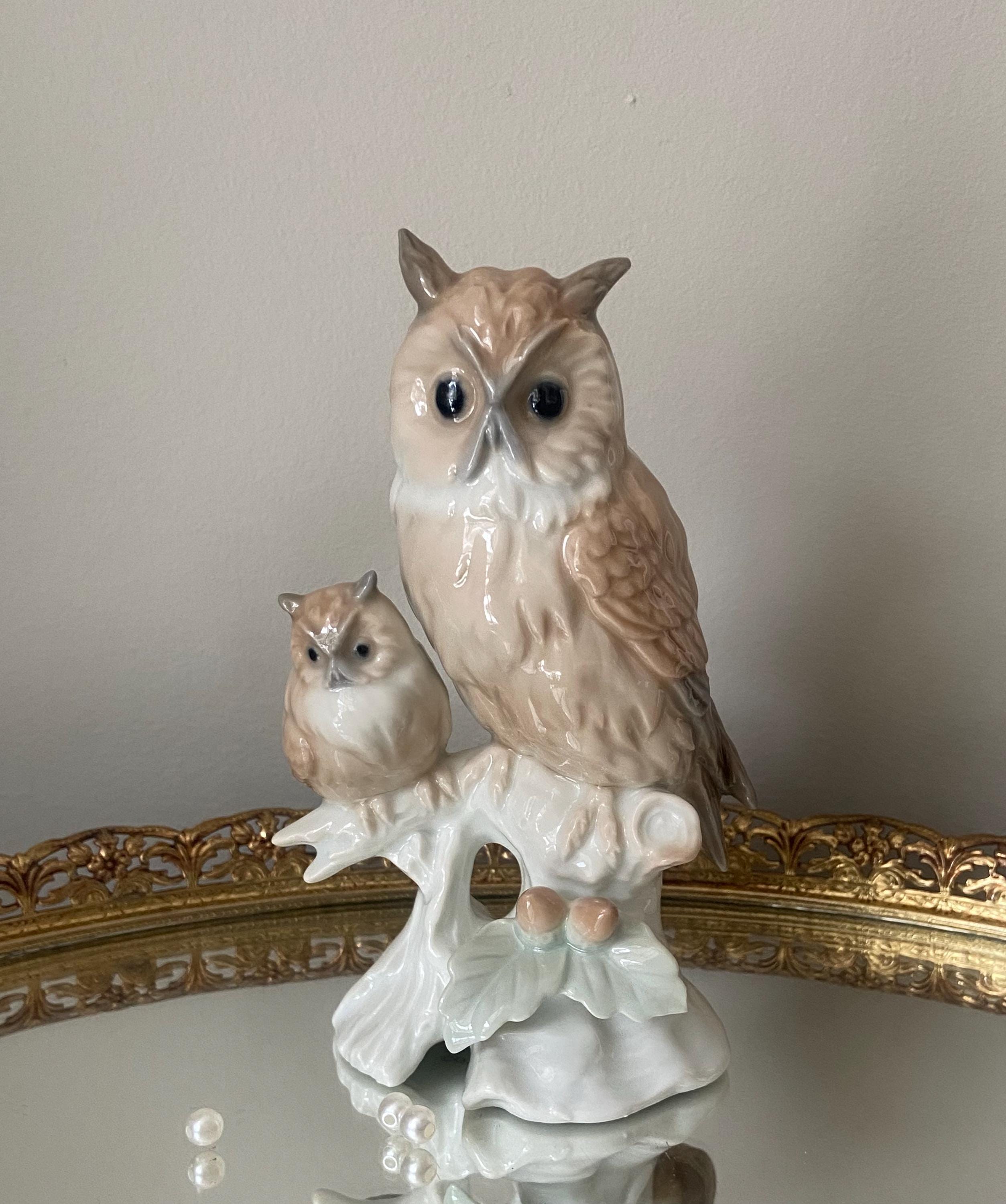 Vintage Otagiri Owl Figurine: Porcelain Owl and Owlet on Branch, Made in Japan