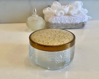 Art Deco Ribbed Glass c1930's Powder Box, Vanity Jar