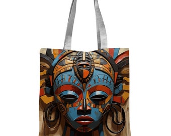 Borsa tote classica per sublimazione con maschera africana, arte astratta