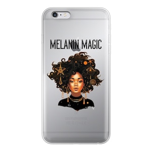 Custodia morbida trasparente stampata con retro Melanin Magic
