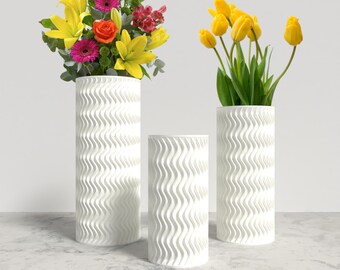 ARCUS Vase Collection - WHITE Modern Cylinder Vase for Home, Office or Venue Decor - Original Designs 9" | 7.5" | 6"