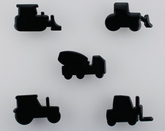 Black 3D Printed Utility Vehicles Drawer Knobs - Bulldozer, Tractor, Forklift, Concrete Mixer, Front Loader | kids bedroom/nursery, handle
